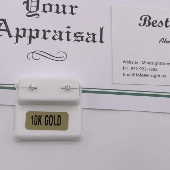 10K Solid Gold Earrings | Free Appraisal | 2mm Gold Kids Studs | VVS Swarowski - Picture 1 of 5